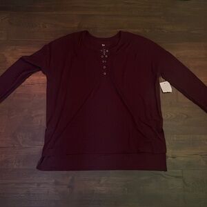 Maroon V neck Long sleeve Shirt with Buttons
